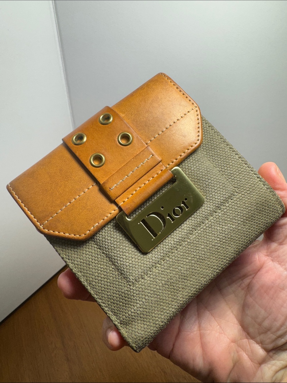 Dior Brown Leather & Olive Canvas Small Wallet